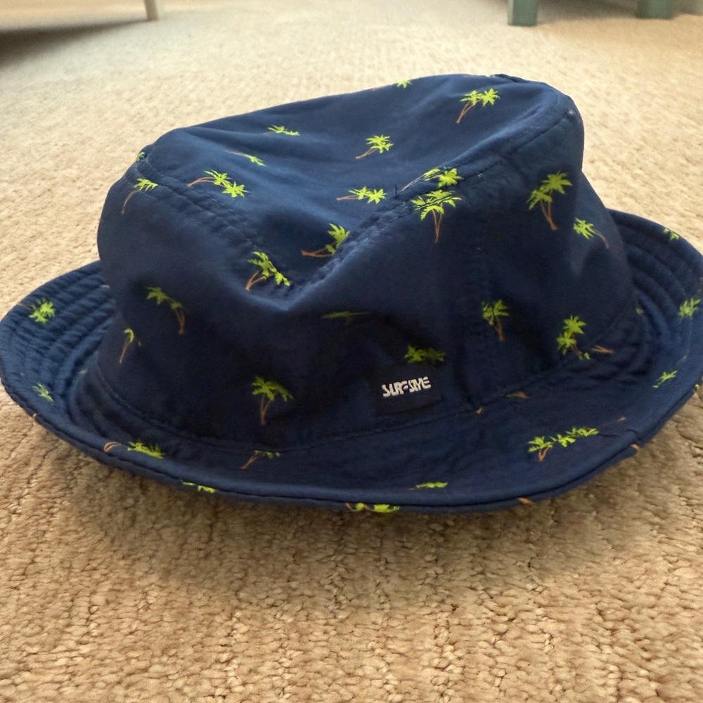 Surf Style Navy Hat with Green Palm Design